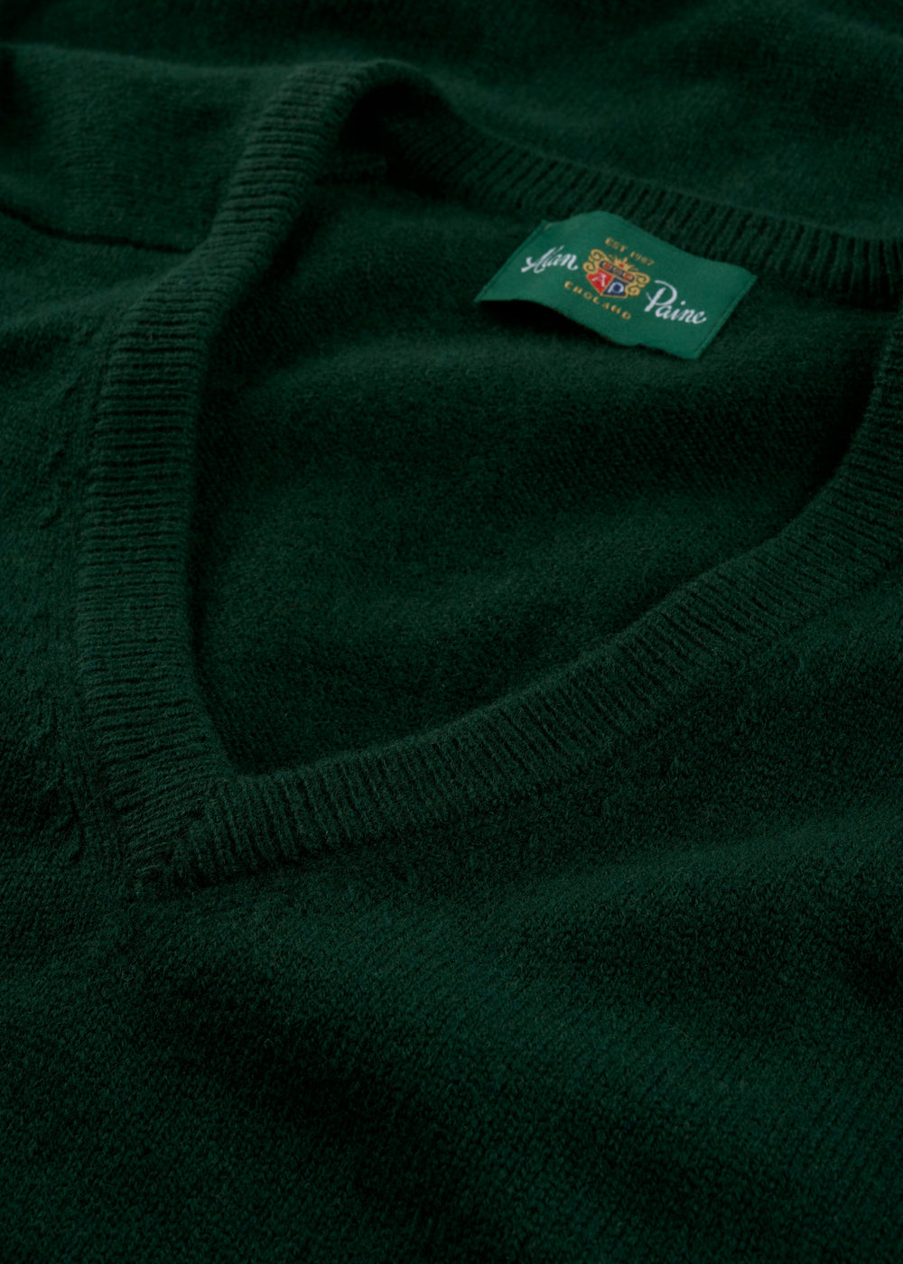 Men's Lambswool Vee Neck Jumper in Tartan Green