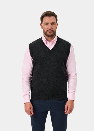 Norfolk Men's Lambswool Slipover in Charcoal - Classic Fit