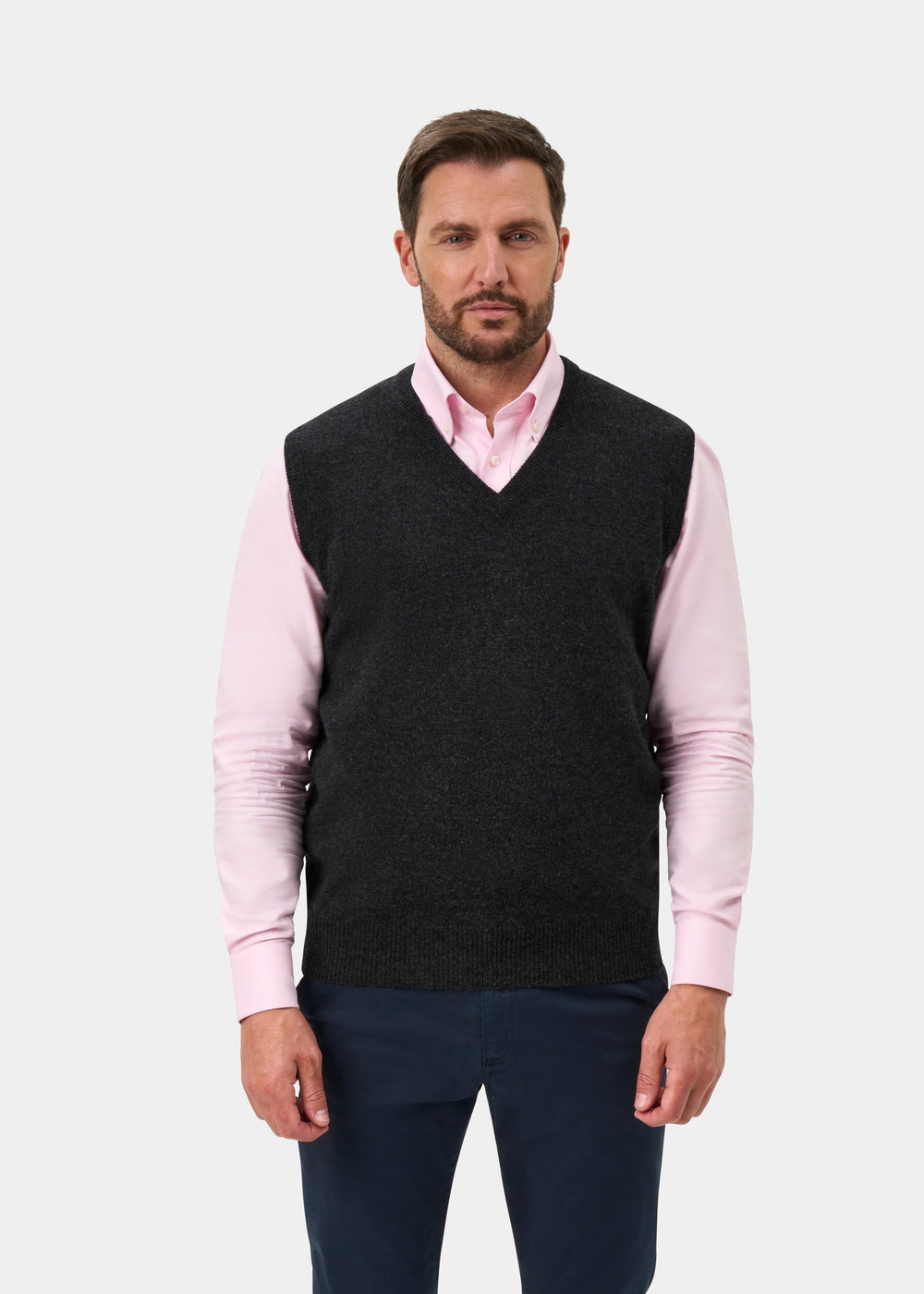 Norfolk Men's Lambswool Slipover in Charcoal - Classic Fit