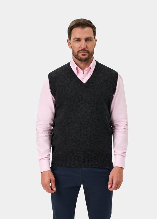 Norfolk Men's Lambswool Slipover in Charcoal - Classic Fit
