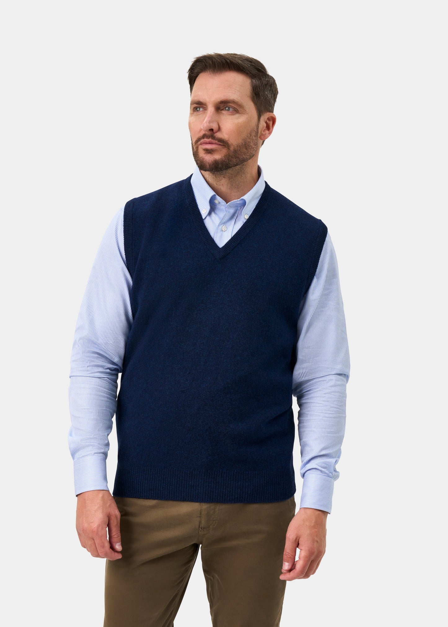 Norfolk Men's Lambswool Slipover in Indigo - Classic Fit