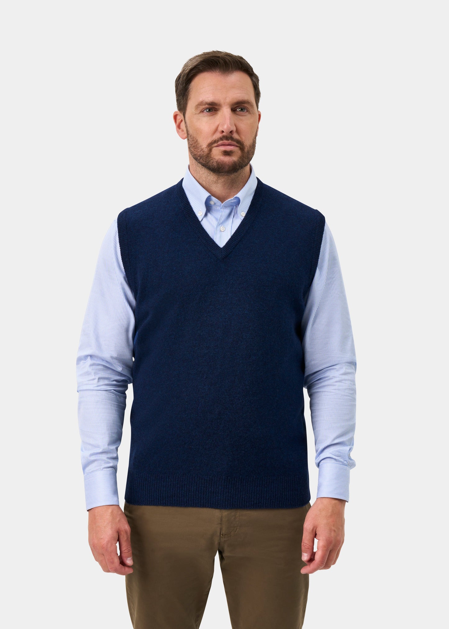 Norfolk Men's Lambswool Slipover in Indigo - Classic Fit