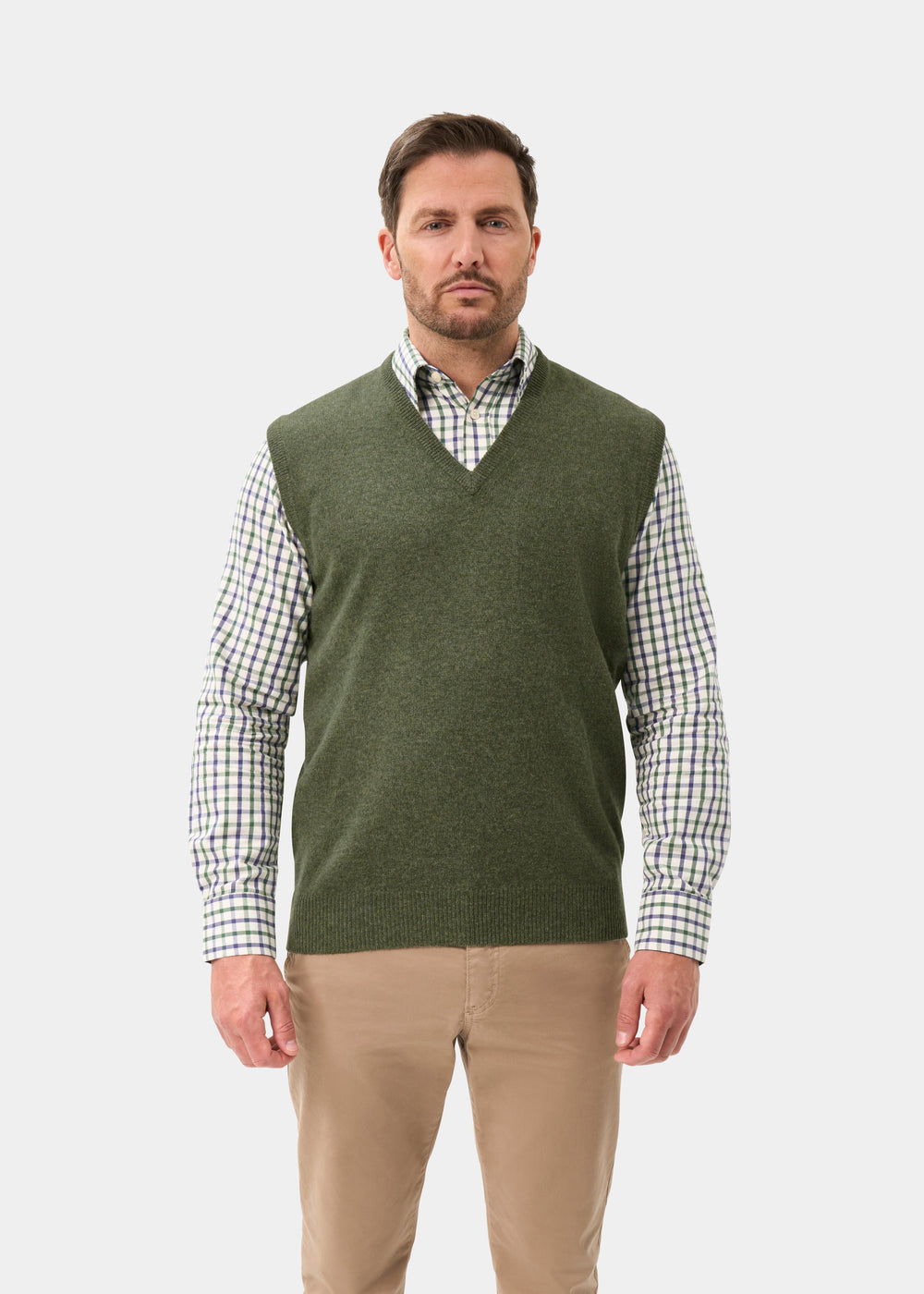 Men's Lambswool Slipover Vee Neck Jumper in Landscape