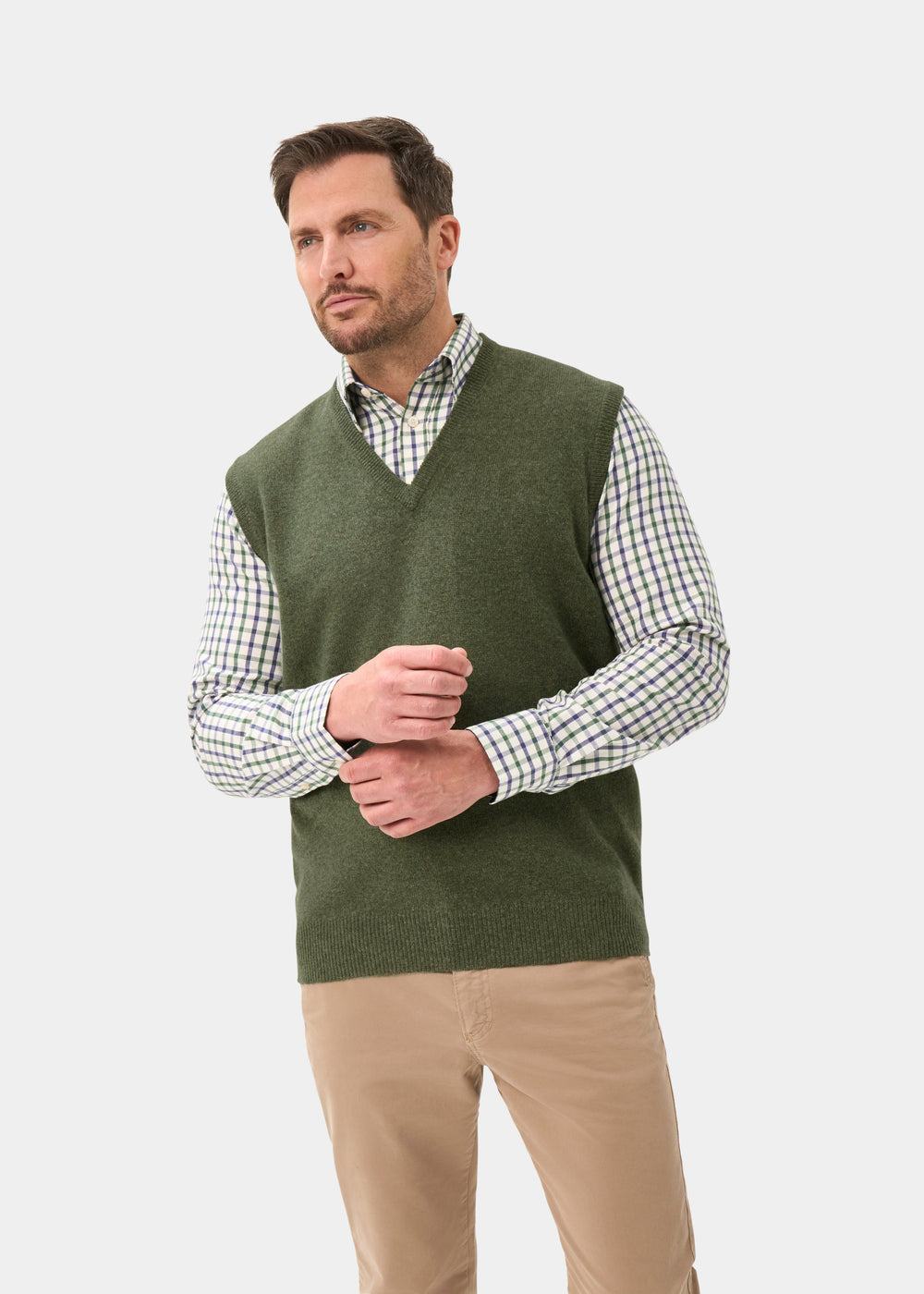 Men's Lambswool Slipover Vee Neck Jumper in Landscape