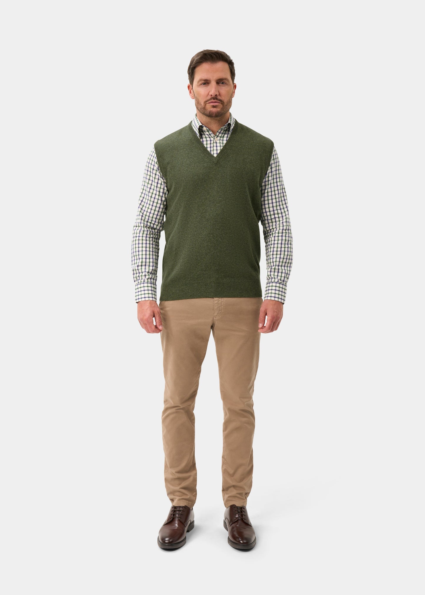Men's Lambswool Slipover Vee Neck Jumper in Landscape