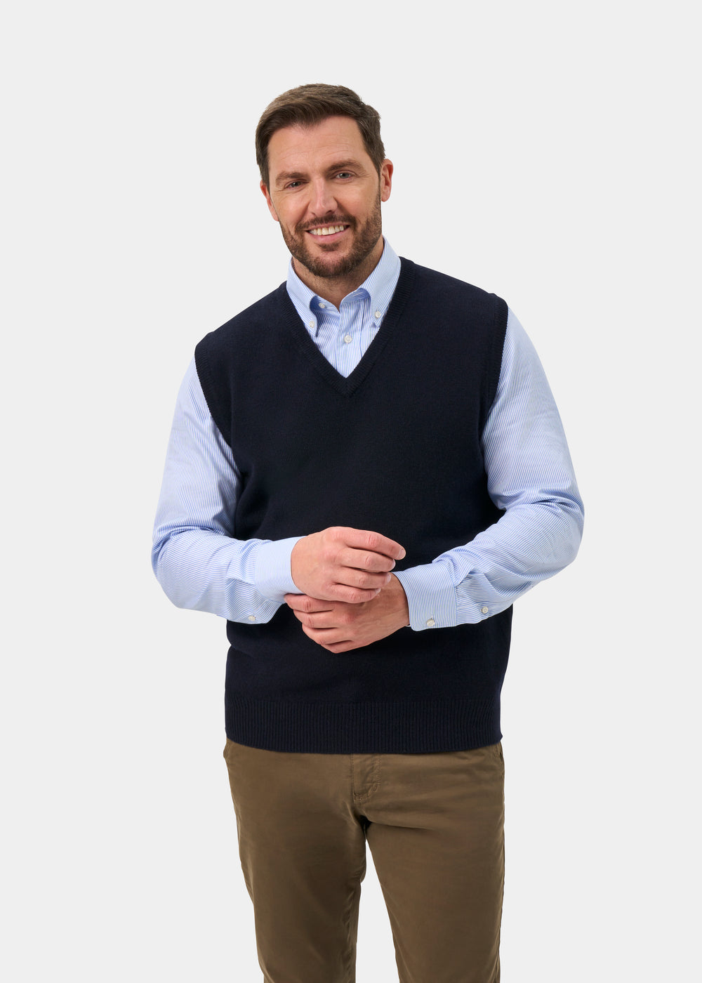 Norfolk Men's Lambswool Slipover in Navy - Classic Fit