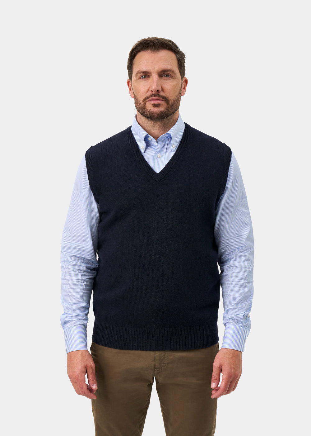 Norfolk Men's Lambswool Slipover in Navy - Classic Fit