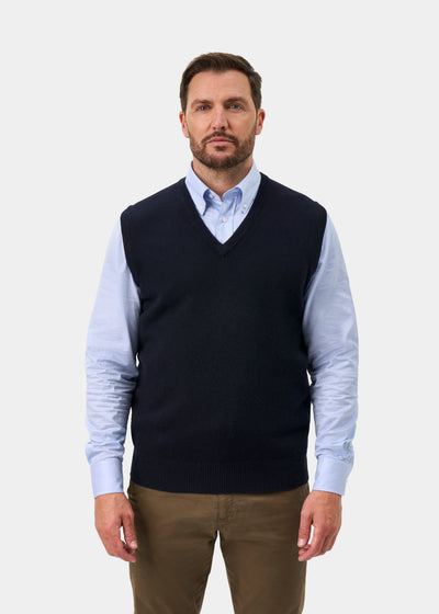 Norfolk Men's Lambswool Slipover in Navy - Classic Fit