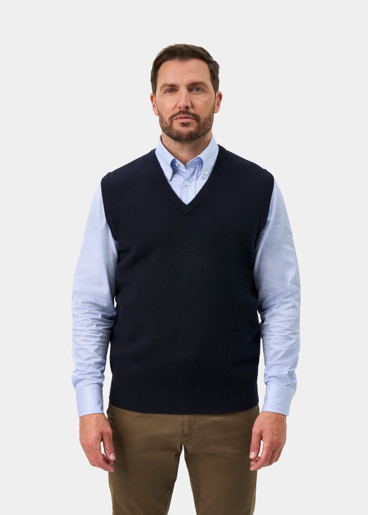 Norfolk Men's Lambswool Slipover in Navy - Classic Fit