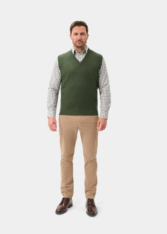 Men's Lambswool Slipover Vee Neck Jumper in Rosemary