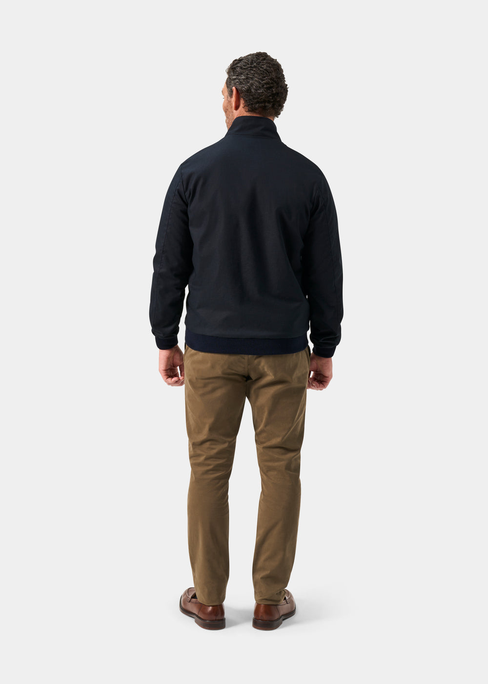 Men's Linen Cotton Bomber Jacket in Navy