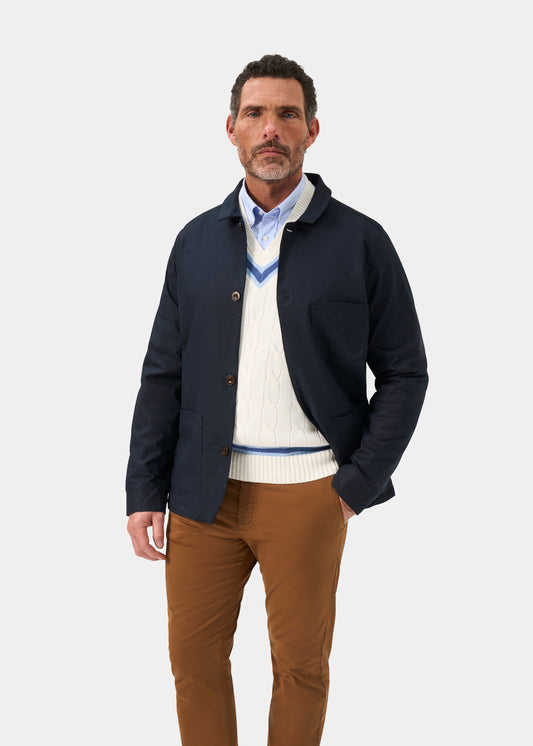 Men's Linen Cotton Shacket in Navy Blue