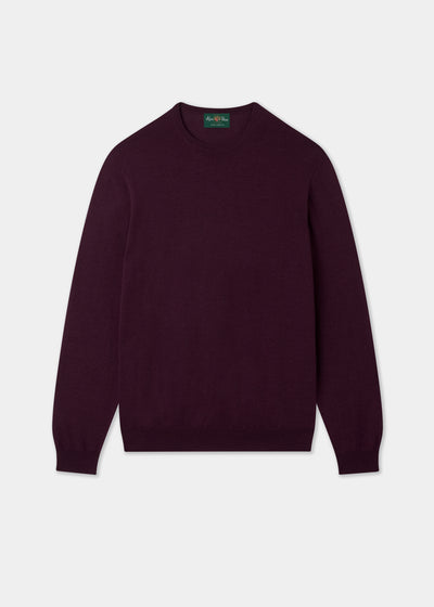 Men's Merino Wool Crew Neck Jumper in Black Grape