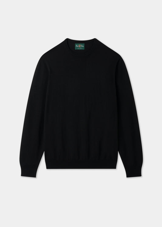 Men's Merino Wool Crew Neck Jumper in Black