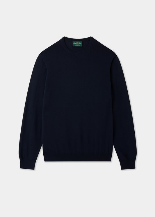Men's Merino Wool Crew Neck Jumper in Dark Navy