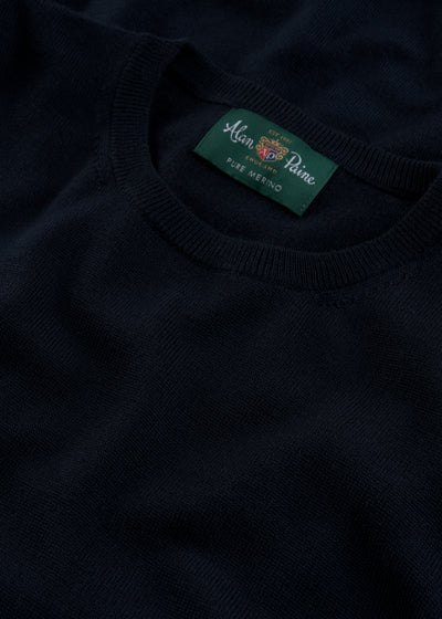 Men's Merino Wool Crew Neck Jumper in Dark Navy