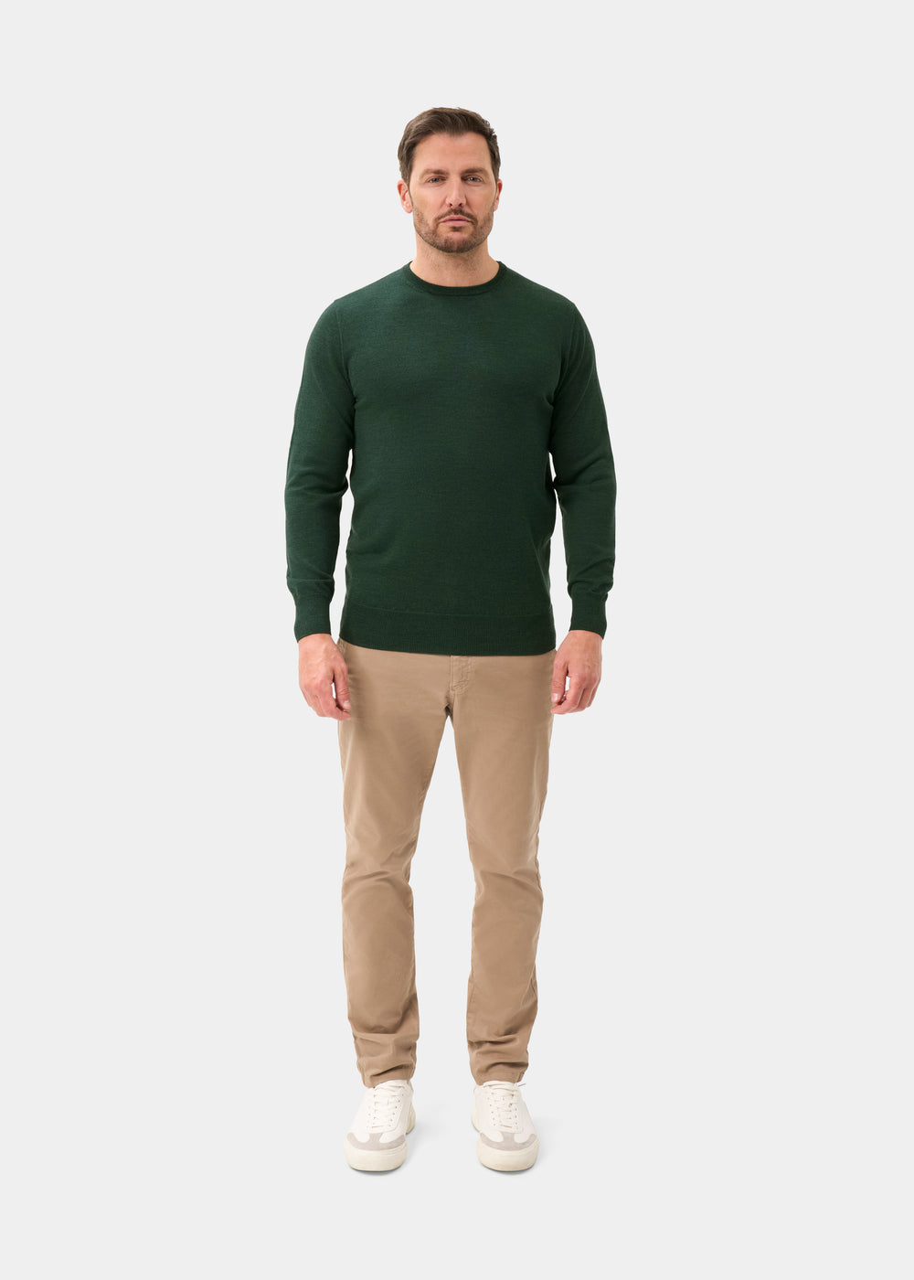 Men's Merino Wool Crew Neck Jumper in Hunter Green