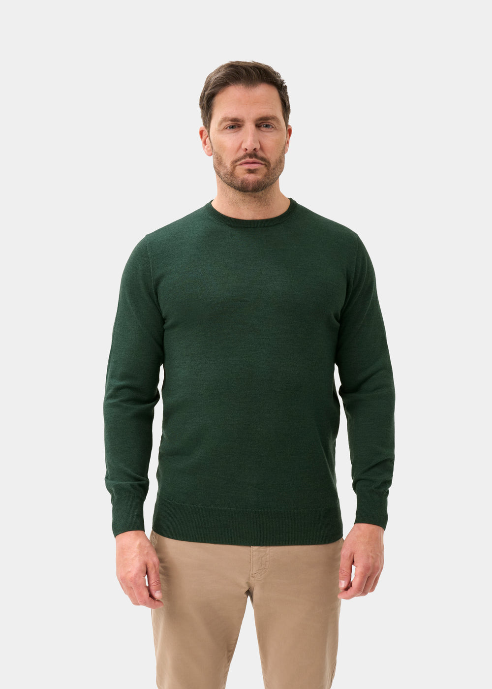 Men's Merino Wool Crew Neck Jumper in Hunter Green