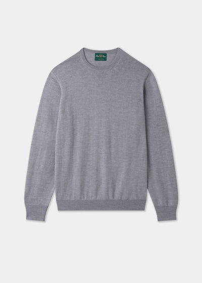 Men's Merino Wool Crew Neck Jumper in Light Grey Mix