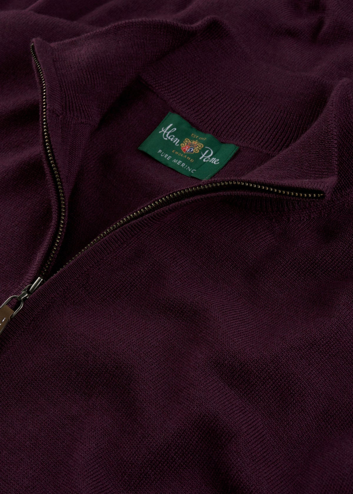 Men's Merino Wool Quarter Zip Neck Jumper in Black Grape