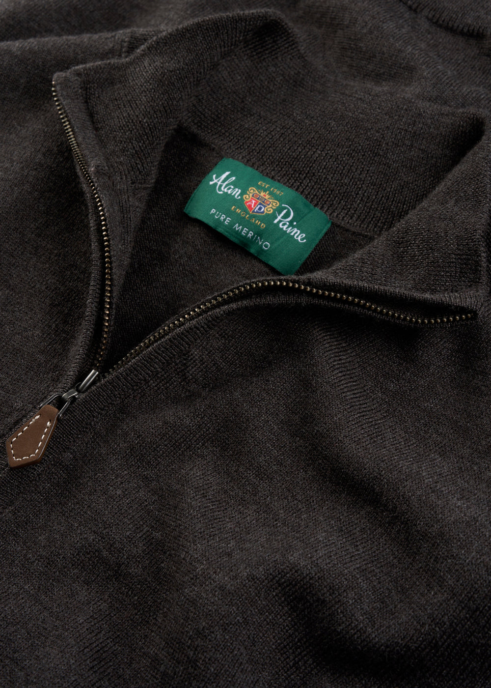 Men's Merino Wool Quarter Zip Neck Jumper in Dark Brown