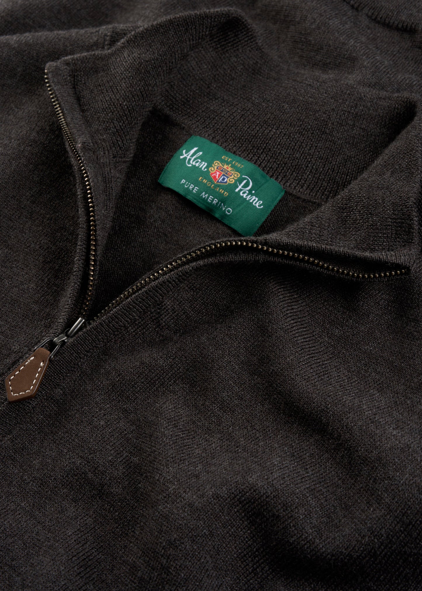 Men's Merino Wool Quarter Zip Neck Jumper in Dark Brown