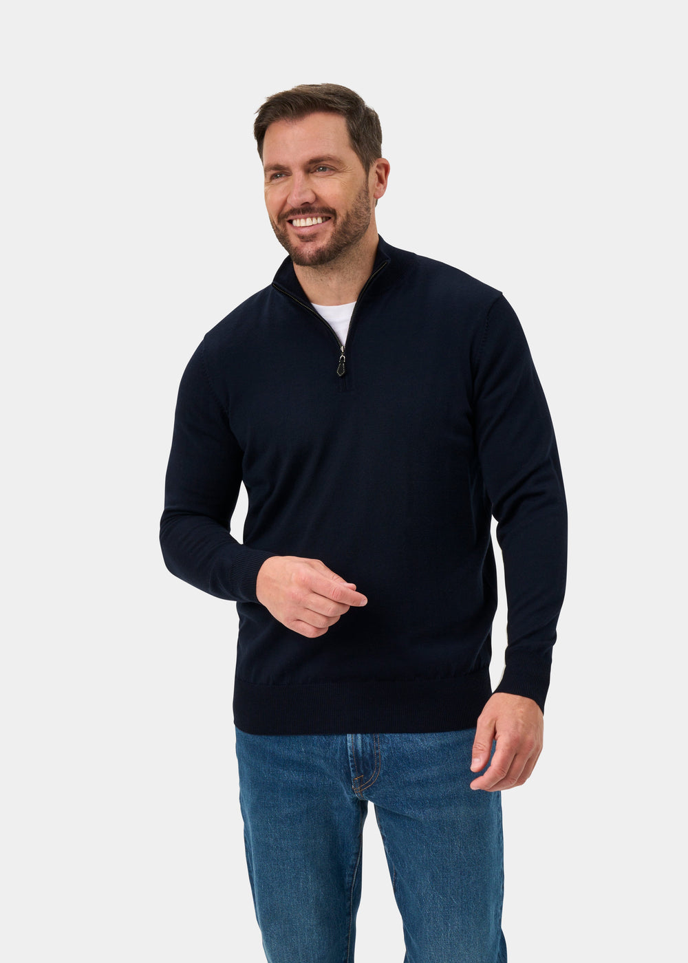 Barton Merino Wool 1/4 Zip Mock Jumper in Dark Navy - Regular Fit