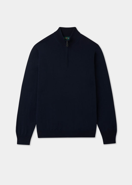 Barton Merino Wool 1/4 Zip Mock Jumper in Dark Navy - Regular Fit