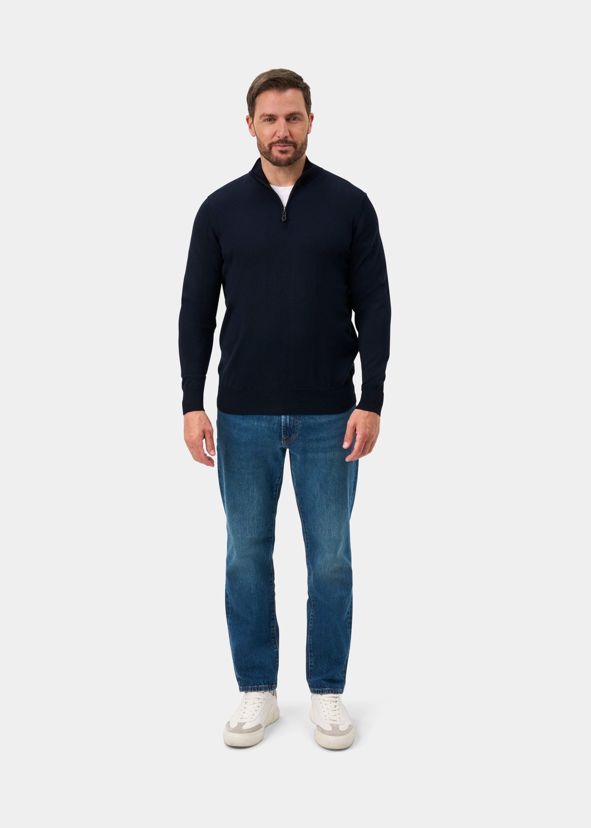 Barton Merino Wool 1/4 Zip Mock Jumper in Dark Navy - Regular Fit