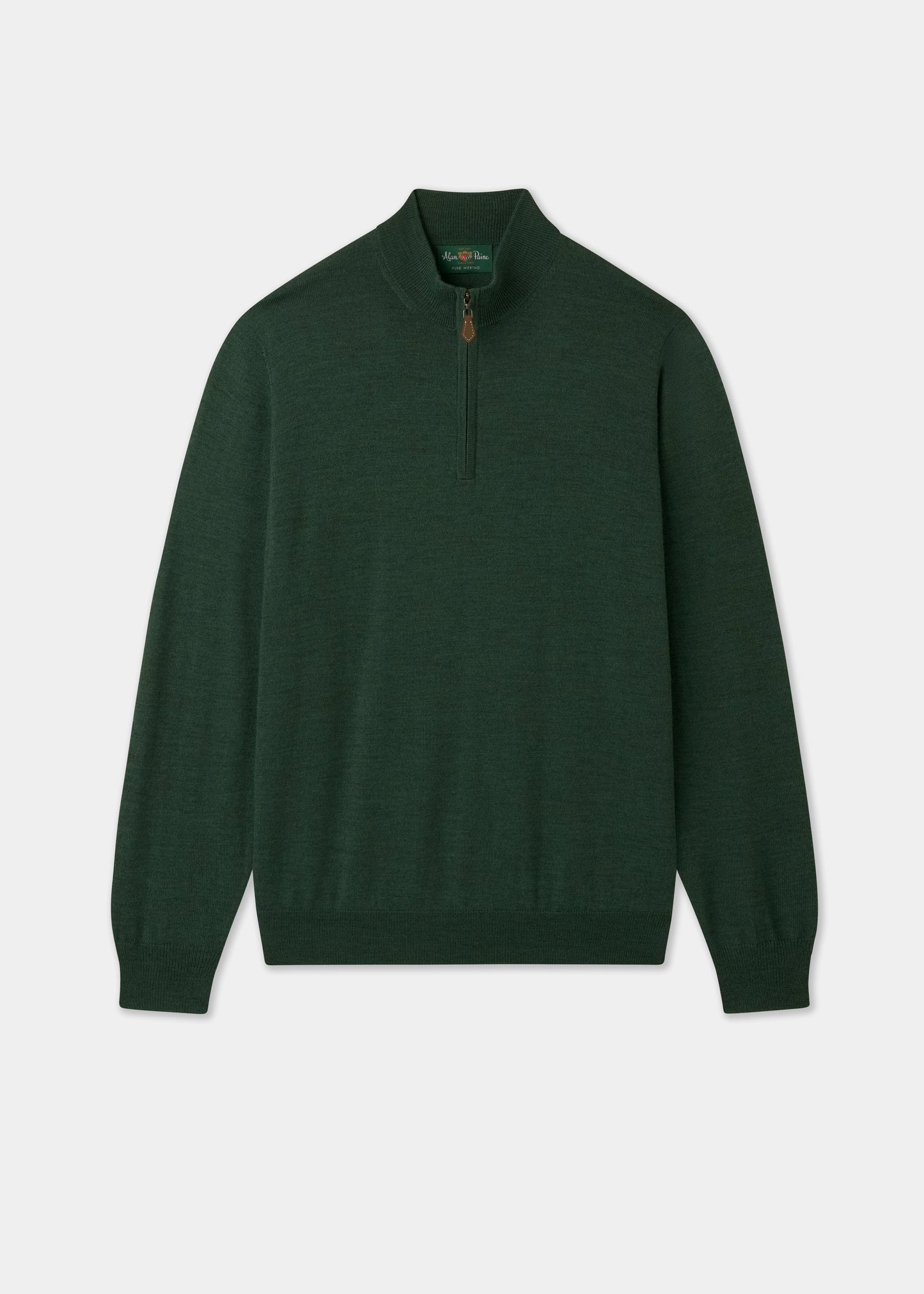 Men's Merino Wool Quarter Zip Neck Jumper in Hunter Green