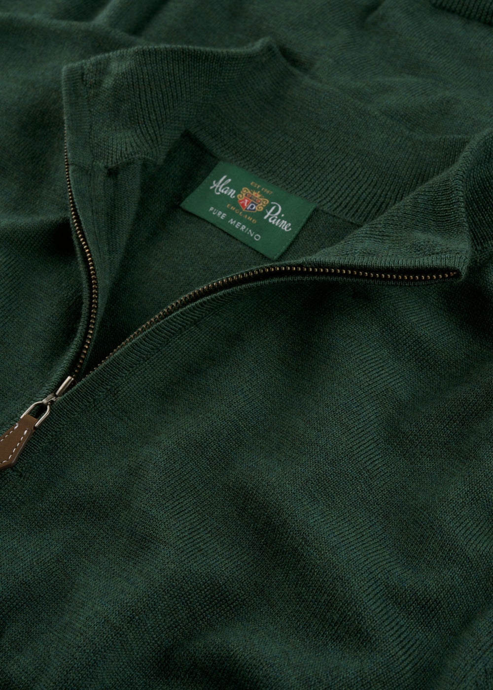 Men's Merino Wool Quarter Zip Neck Jumper in Hunter Green