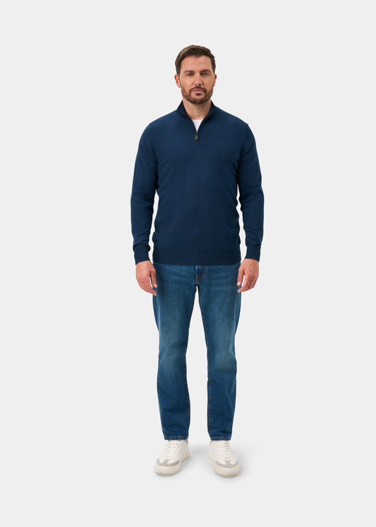 Barton Merino Wool 1/4 Zip Mock Jumper in Indigo - Regular Fit