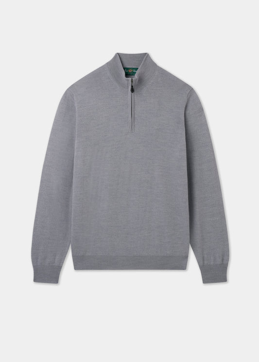 Men's Merino Wool Quarter Zip Neck Jumper in Light Grey Mix