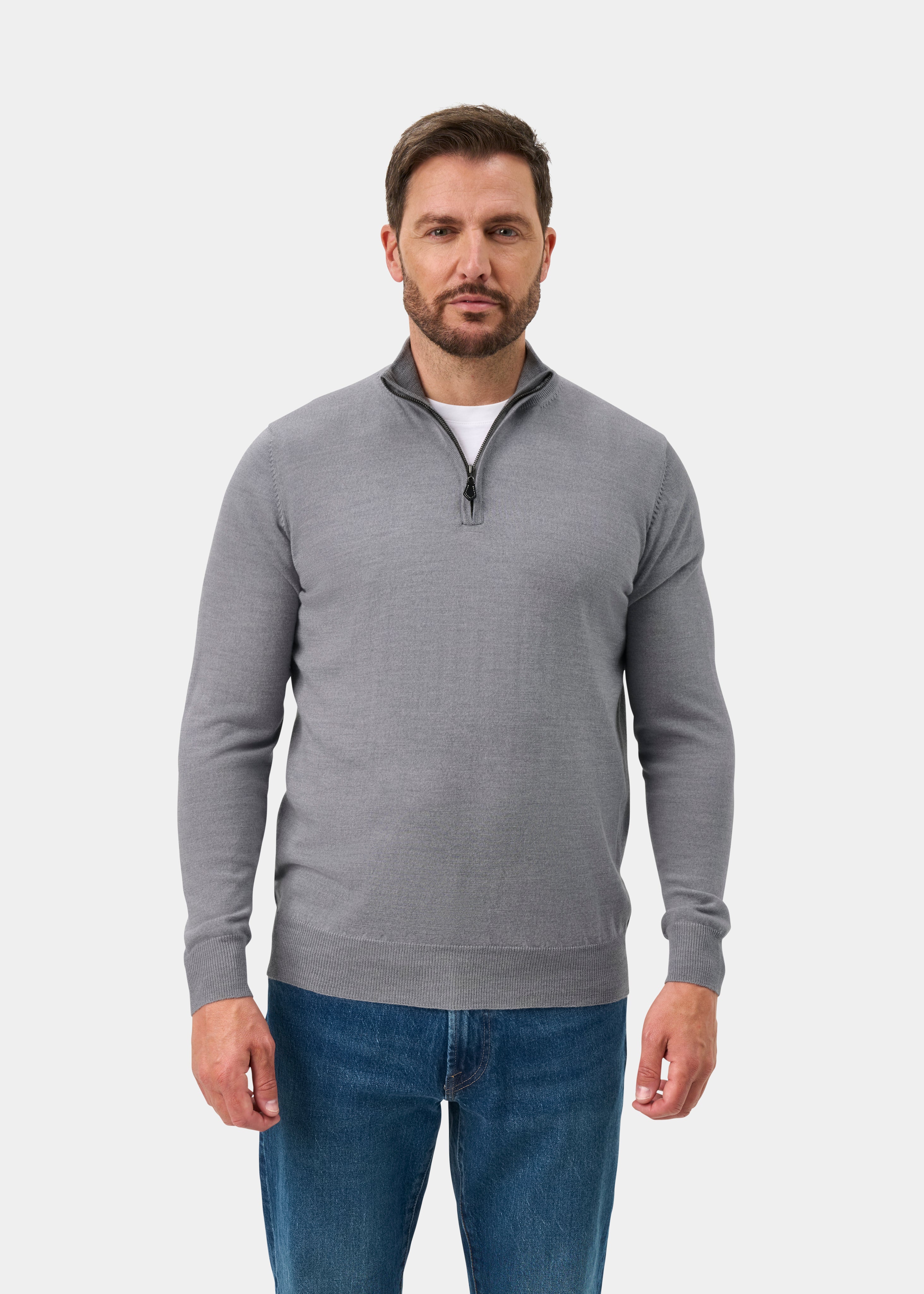 Men's Merino Wool 1/4 Zip Jumper in Grey – Alan Paine