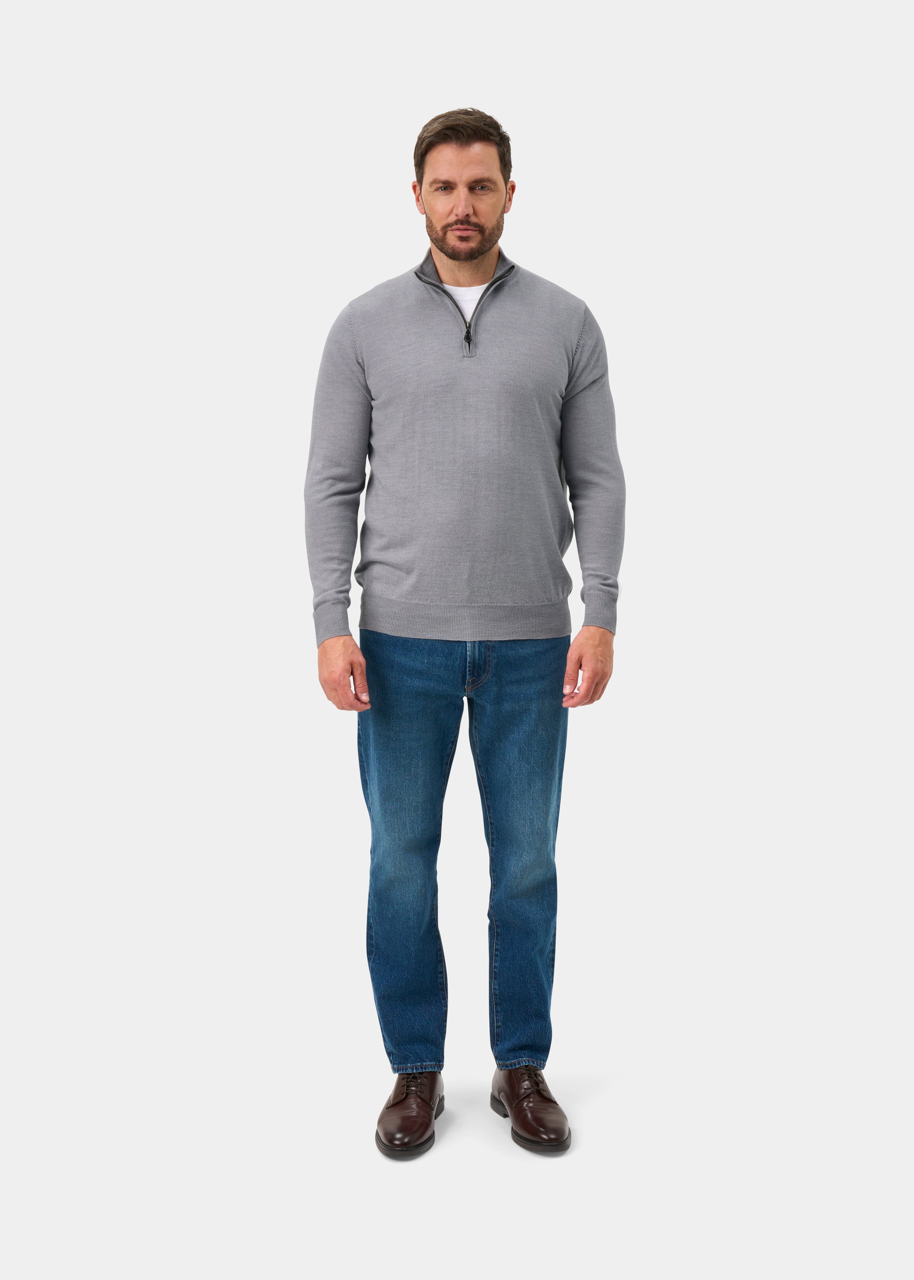 Men's Merino Wool 1/4 Zip Jumper in Grey – Alan Paine