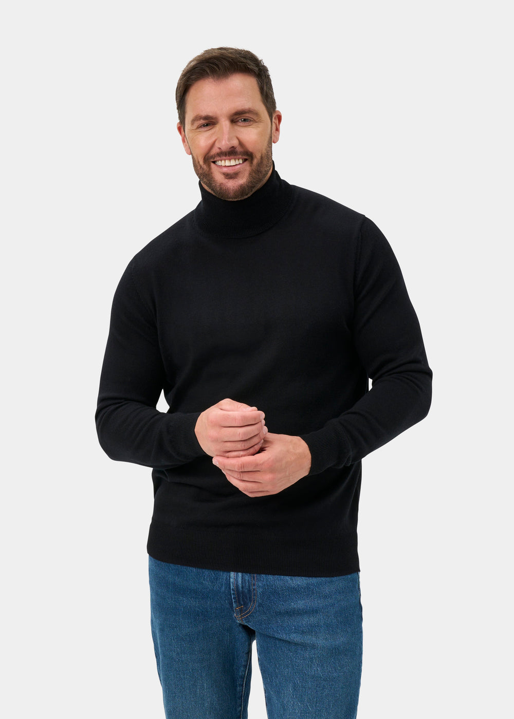 Linton Merino Wool Roll Neck Jumper In Black - Regular Fit