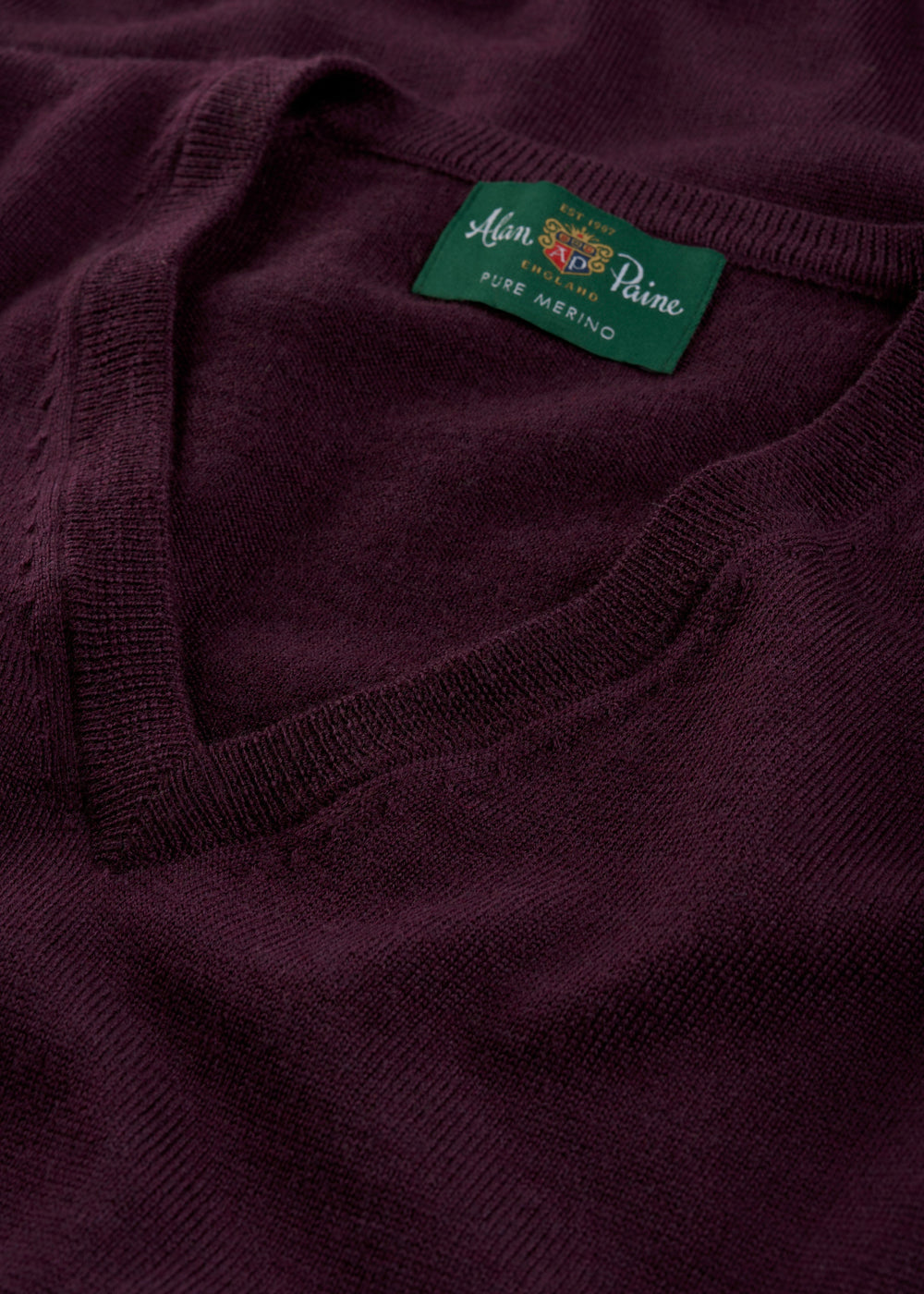 Men's Merino Wool Vee Neck Jumper in Black Grape