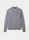 Men's Merino Wool Vee Neck Jumper in Light Grey Mix