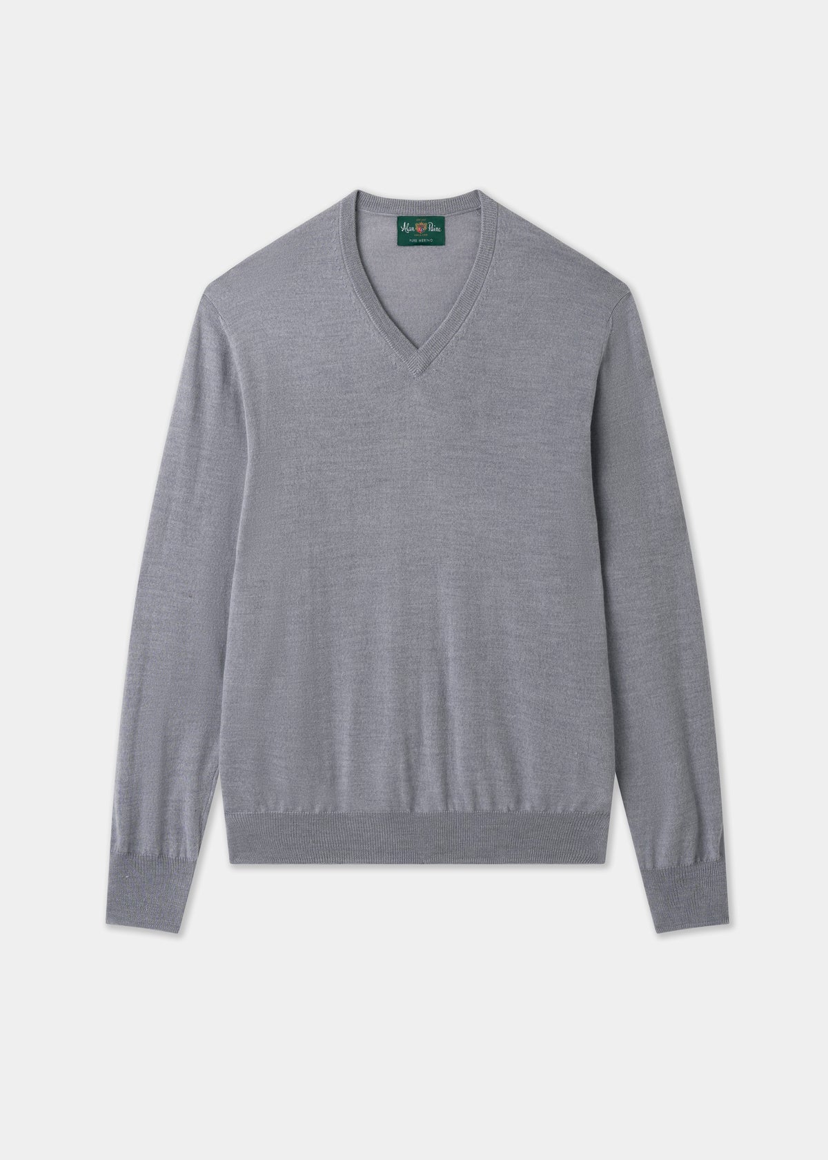 Gray V-neck sweater on a light gray background