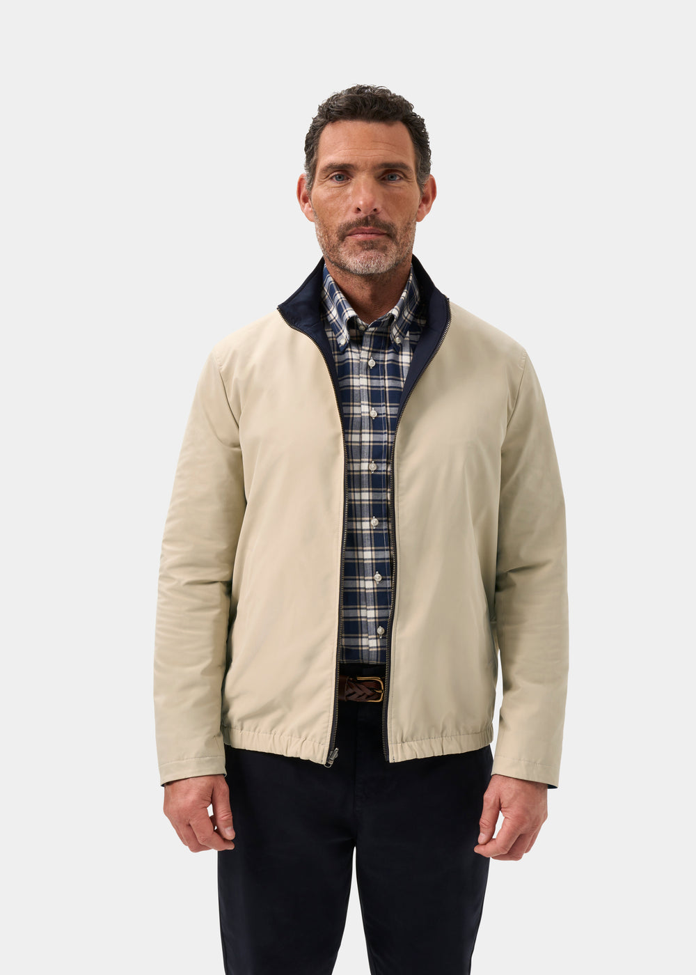 Men's Polyester Reversible Bomber Jacket in Beige & Navy