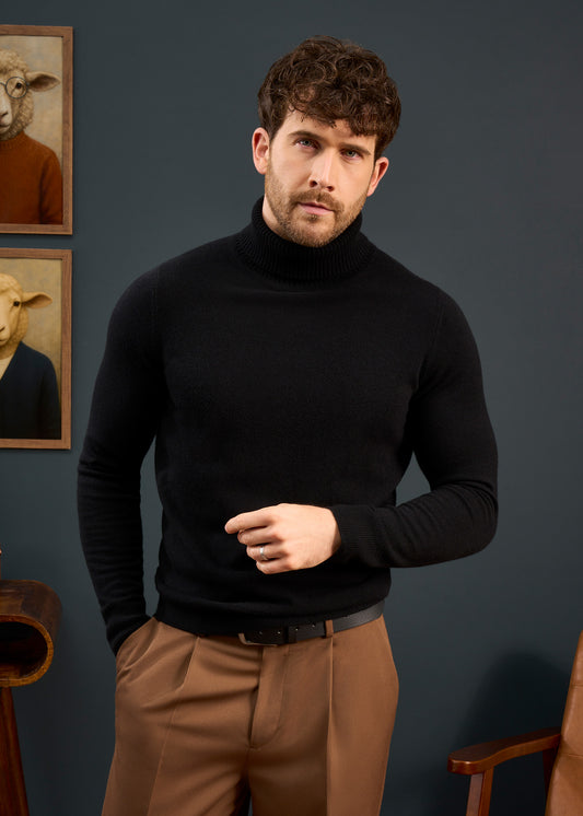 Mens-Roll-Neck-Jumper-Black
