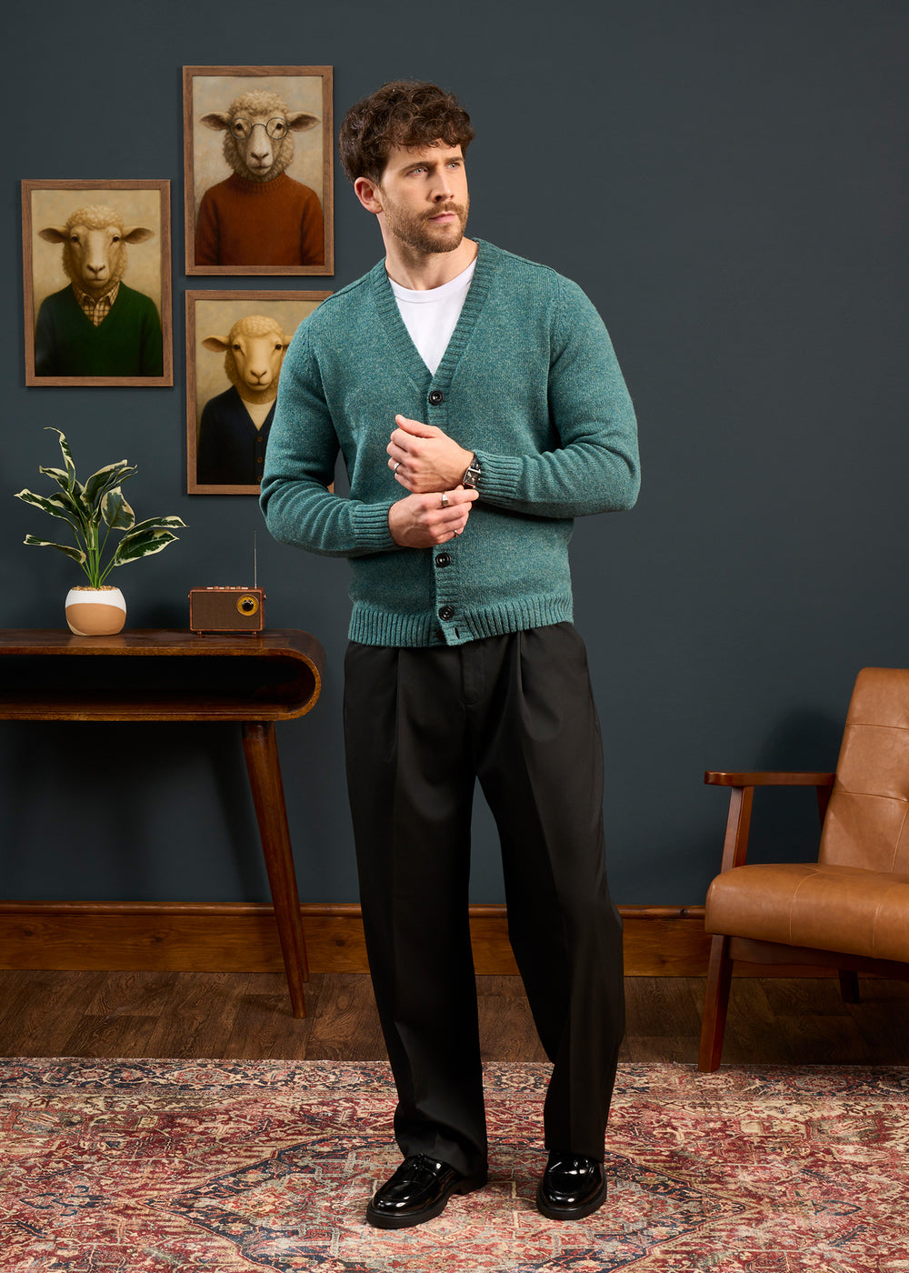 Mens-Shetland-Cardigan-Green