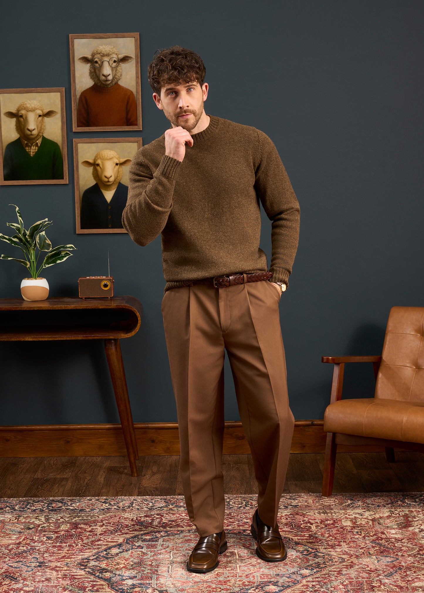 Mens-Shetland-Wool-Jumper-Brown