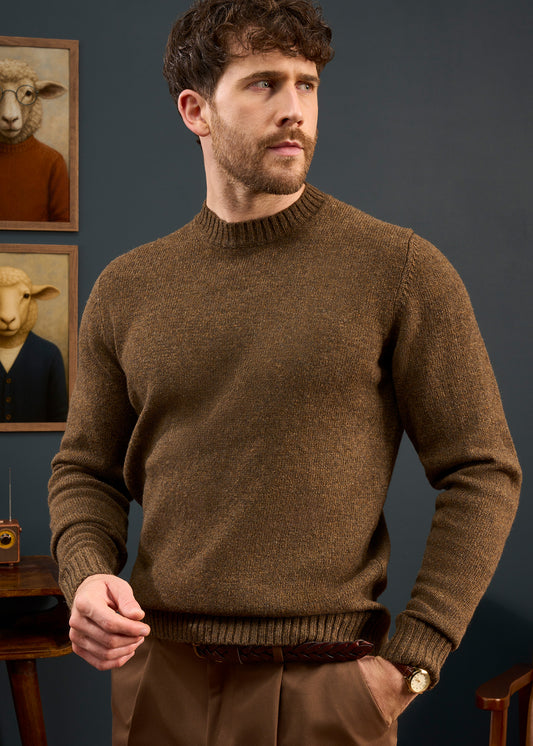 Mens-Shetland-Wool-Jumper-Brown