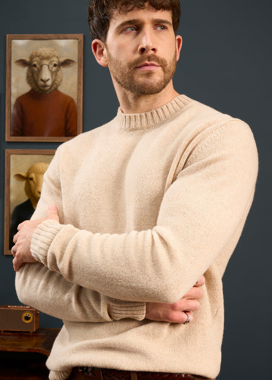 Mens-Shetland-Wool-Jumper-In-Cream-White