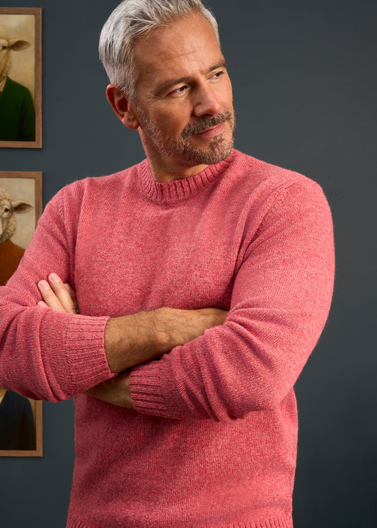 Mens-Shetland-Wool-Jumper-Pink-Red