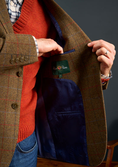 Mens-Tweed-Blazer-Surrey-Orange-Blue-Check