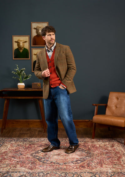 Mens-Tweed-Blazer-Surrey-Orange-Blue-Check