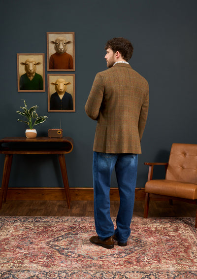 Mens-Tweed-Blazer-Surrey-Orange-Blue-Check