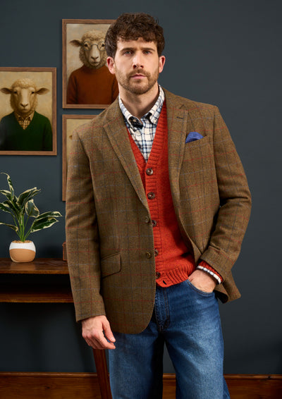 Mens-Tweed-Blazer-Surrey-Orange-Blue-Check